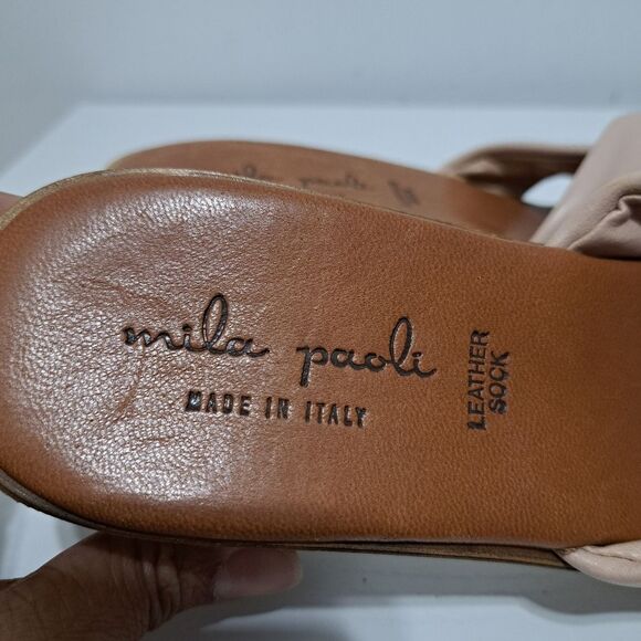 Mila Paoli Knotted Leather Slip On Open Toe Sandal Block Heel Size 9 Rose Pink - Picture 12 of 14